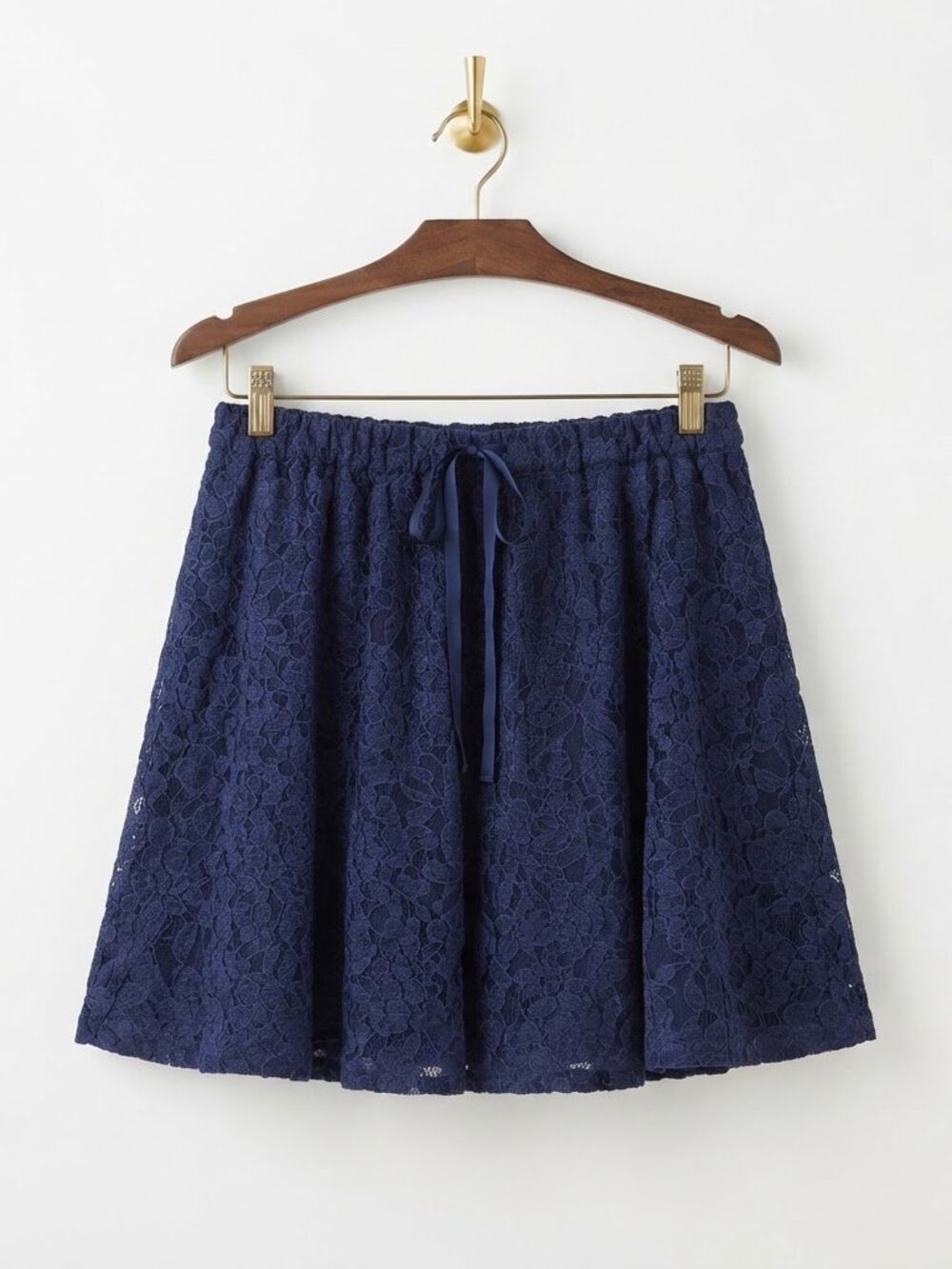 Aerie Lace Skirt XL Navy Blue Floral Skater Velvet Burnout Drawstring Waist